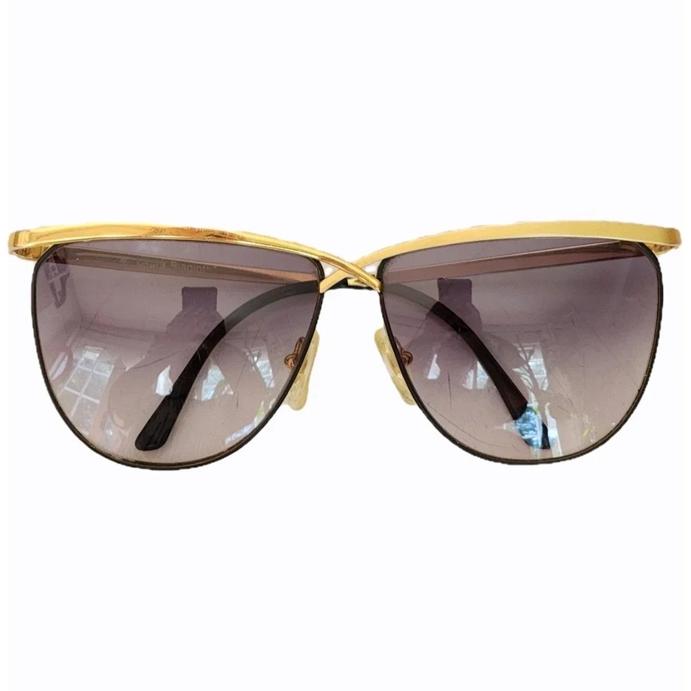 Laura Biagiotti Vintage Gold Crossover Sunglasses Purple Gradient Lens Italy